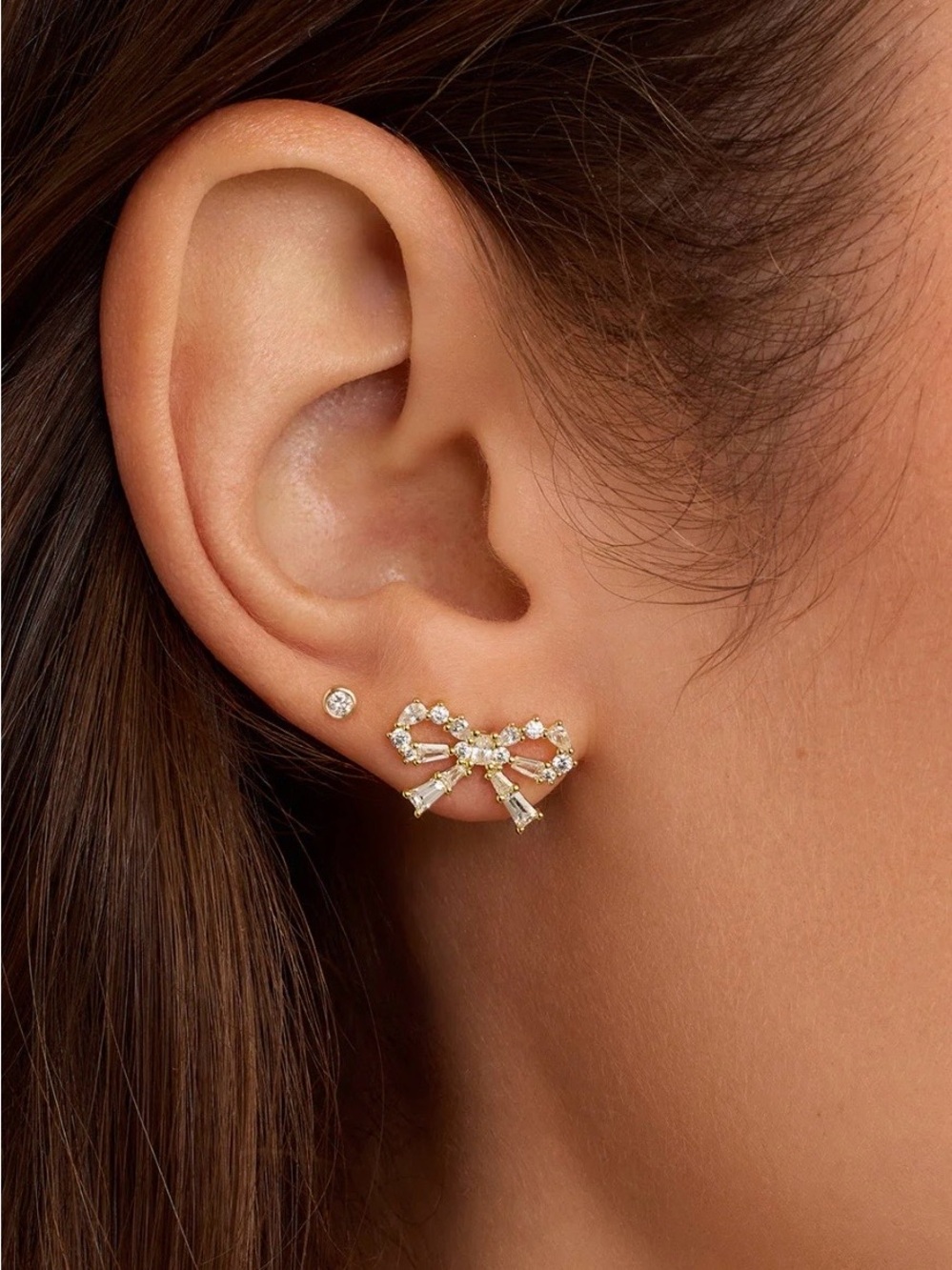 New Gorjana Fancy baguette Bow Crystals Stud Earrings 18K Gold